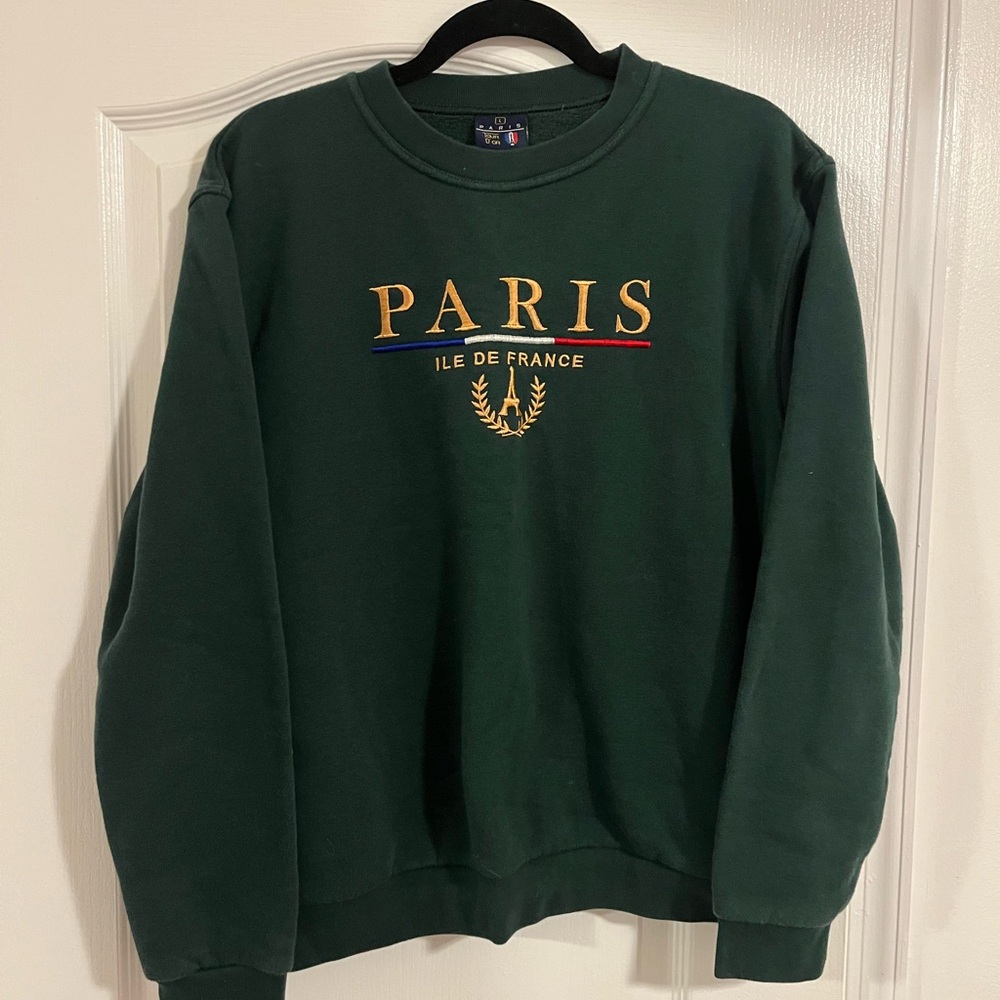 Green Paris France pullover Sweatshirt